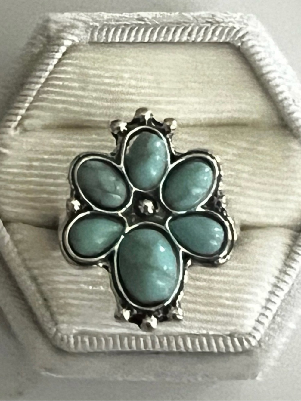 Boho/Vintage Distressed Design Faux Turquoise Ring Size 6 NWT